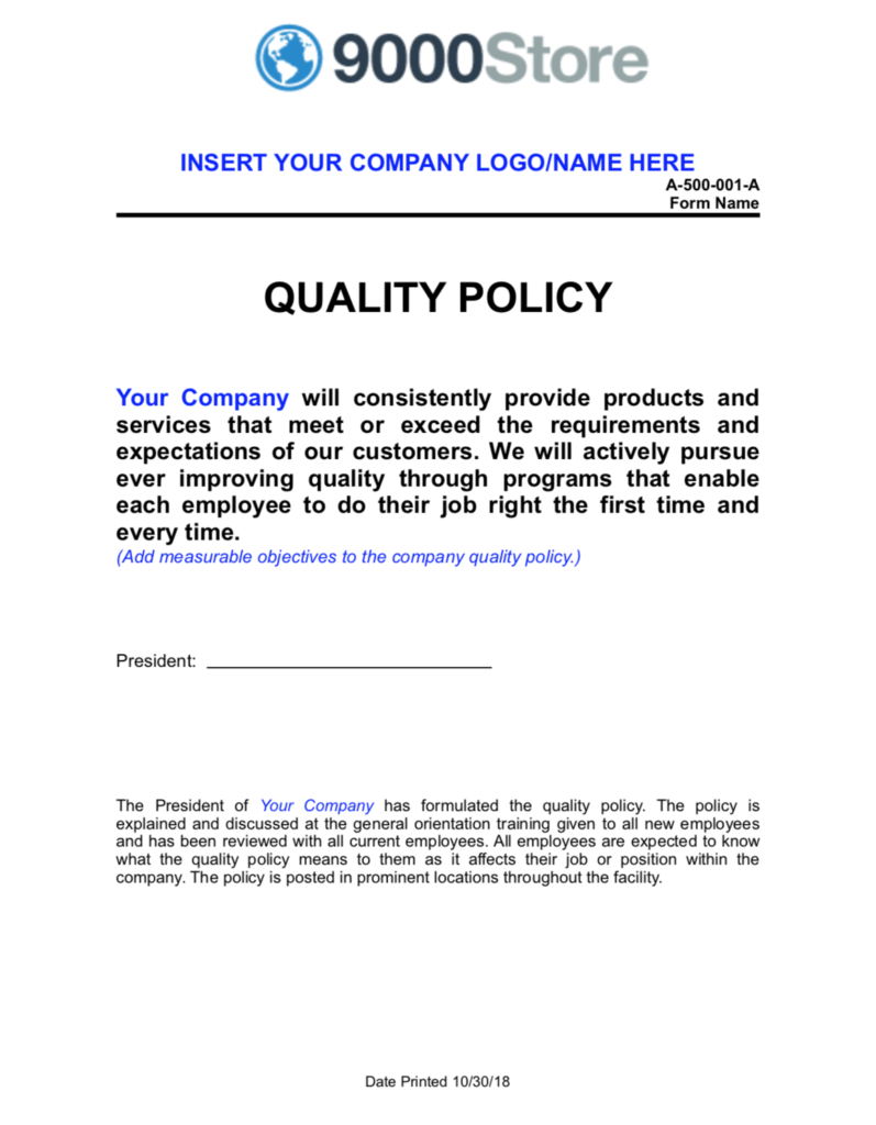 Quality Policy - 9000 Store